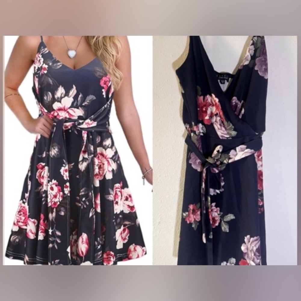 Floral Sleeveless Dress - Black and Pink